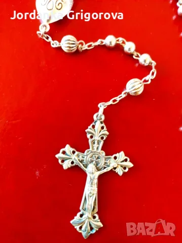 Сребърна броеница, кръст разпятие - Йерусалим, снимка 2 - Колиета, медальони, синджири - 56049748