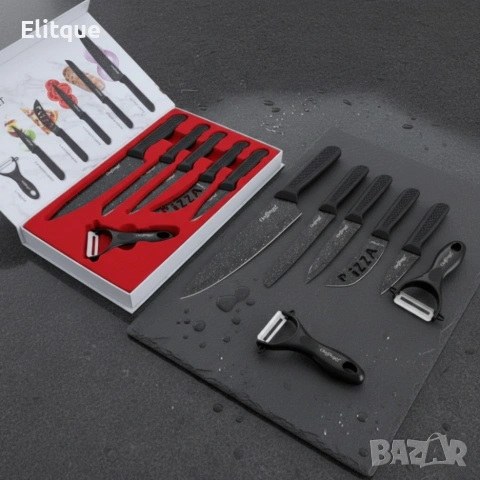 Комплект кухненски ножове – Cheffinger CF-MB08 от 6 части с мраморно покритие и магнитна кутия, снимка 6 - Други - 53325862