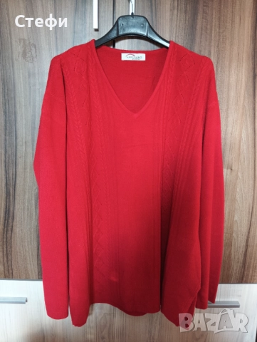 Дамски пуловер червен 3XL/4XL, снимка 2 - Блузи с дълъг ръкав и пуловери - 52919871