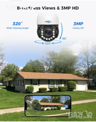Безжична охранителна камера Hiseeu 30X оптично увеличение 3MP PTZ 250 фута HD цветно нощно ви, снимка 7 - IP камери - 48930327