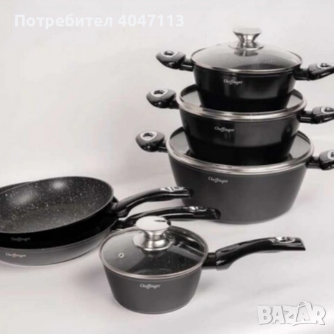 Комплект съдове за готвене Cheffinger от лят алуминий с мраморно покритие, снимка 3 - Съдове за готвене - 53274918