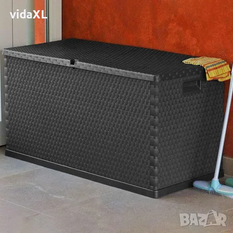 vidaXL Градински сандък за съхранение антрацит 120x56x63 см PP ратан, снимка 5 - Ракли - 56147654