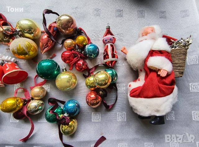 Винтидж стъклени коледни играчки + дядо Мраз , снимка 2 - Колекции - 50178592