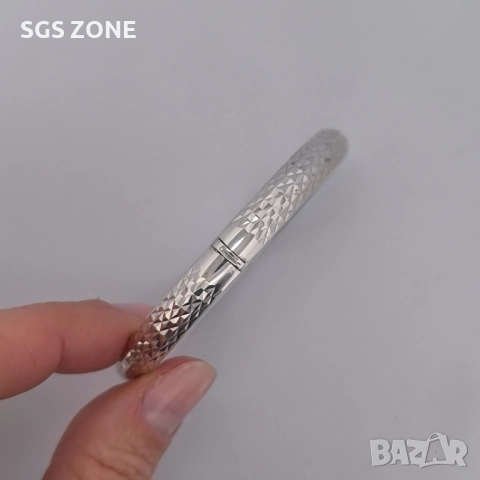 Сребърна гривна с диамантено шлифоване, снимка 4 - Гривни - 52411027