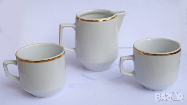 Стар български порцелан каничка латиера с две чашки, снимка 2 - Сервизи - 38341604