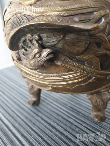 Япония 19-ти век/стара японска бронзова кандилница с дракони, снимка 6 - Декорация за дома - 54091262