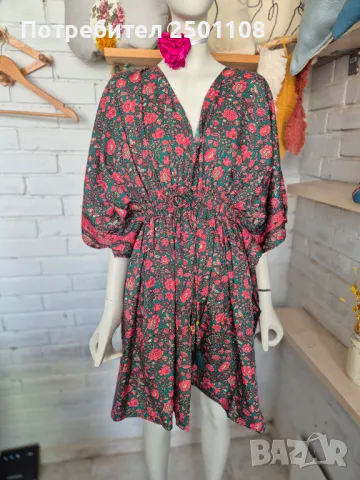 Копринена къса флорална рокля, снимка 1