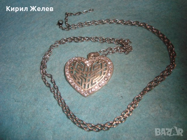 ПОСРЕБРЕН СЪРЦЕВИДЕН РОМАНТИЧЕН АРТ МЕДАЛЬОН с ИНКРУСТИРАНИ ЦИРКОНИ и ПОСРЕБРЕНА ВЕРИЖКА 77851, снимка 5 - Колиета, медальони, синджири - 35353255
