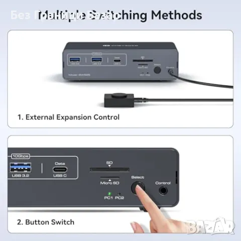 Нов KVM превключвател 4K@120Hz двойни монитори USB-C докинг станция, снимка 6 - Друга електроника - 48312423