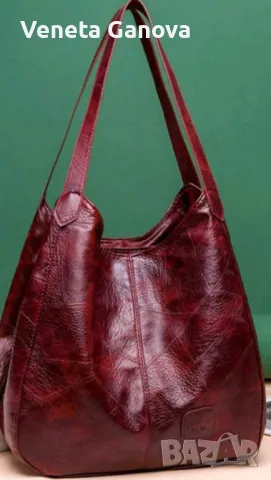 Дамска чанта в черно или бордо  с три прегради, снимка 6 - Чанти - 41787237