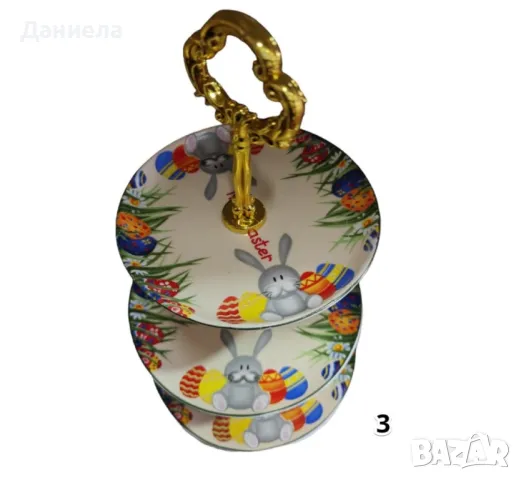 Великденско плато на 3 нива зайче с великденско яйце. Диаметър: 14,18,20см, снимка 6 - Аксесоари за кухня - 49336364