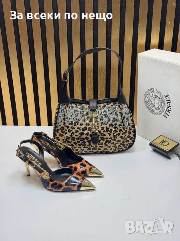 Versace Дамски Леопардови Обувки С Ток Каишка И Златен Връх Код SEM-718, снимка 2 - Дамски обувки на ток - 55972577