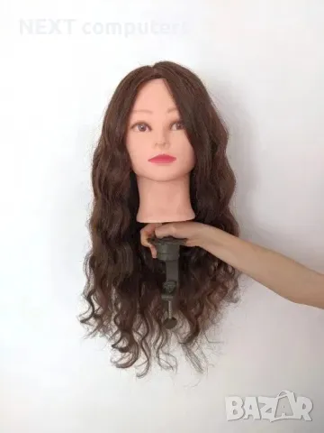 Фризьорска тренировъчна глава с ЕСТЕСТВЕНА коса 60см +стойка +аксесоар, снимка 7 - Друго - 47902728