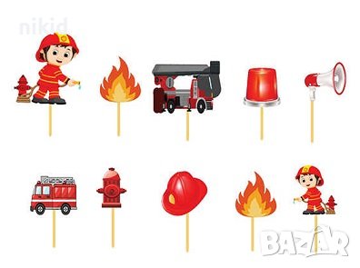 Пожарникар пожарна пожарен кран 10 бр  топери топер за мъфини кексчета декор