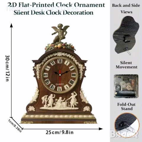 2D Плосък Европейски Стил Дървен Часовник, Тих, Работи на Батерии , снимка 3 - Декорация за дома - 52910812