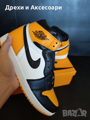 Nike Air Jordan 1 High Yellow Toe Taxi Жълти Кецове Обувки Нови Оригинални Размер 43 Номер Найк, снимка 4 - Кецове - 38038321