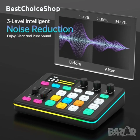 Yinker RGB аудио миксер с Bluetooth и промяна на гласа – За живо предаване, снимка 11 - Ресийвъри, усилватели, смесителни пултове - 54220398