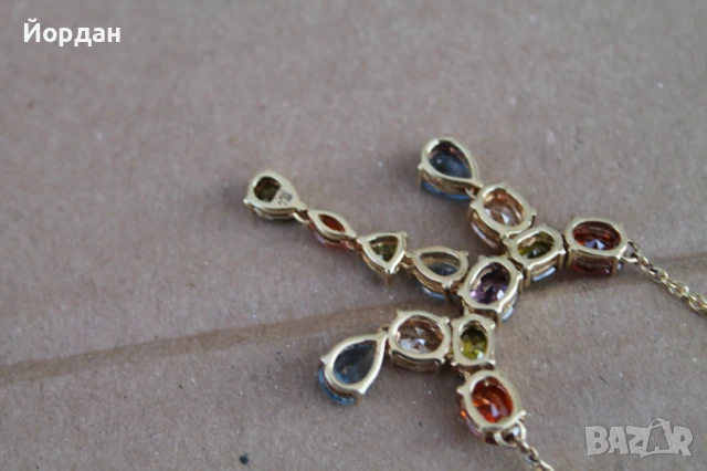 Сребърно колие с позлата /камъните са топаз и кварц/, снимка 7 - Колиета, медальони, синджири - 50772233