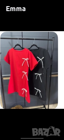 Уникална червена рокля с панделки, снимка 2 - Рокли - 52366329