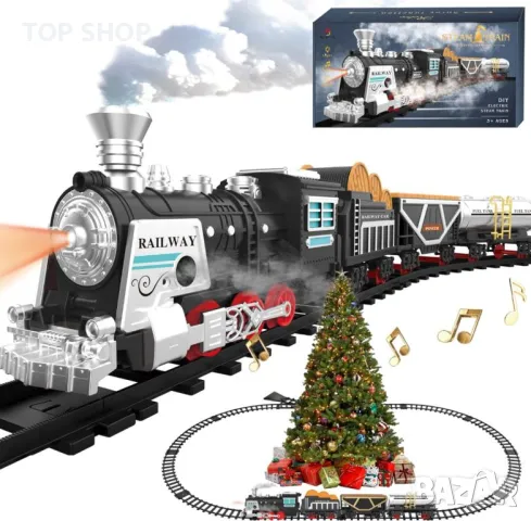 Комплект влак с пушек, светлини и звук, вагони, релси, акумулаторни батерии, играчка за деца 3+ г.