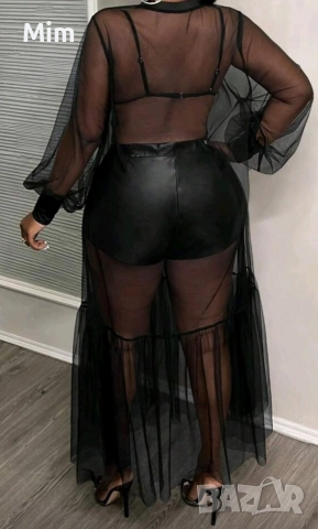 L Ефирна дълга черна рокля с дълъг ръкав , снимка 4 - Рокли - 52952233