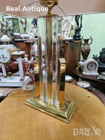 Уникална рядка антикварна немска дизайнерска настолна лампа от масивен месинг и кристал , снимка 9 - Настолни лампи - 48418130