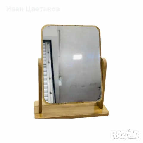 Стилно накланящо се дървено огледало с поставка