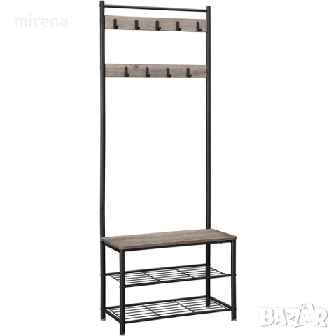 Закачалка за дрехи с пейка за обувки, височина 175 см