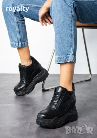 Кецове на платформа - черна кожа