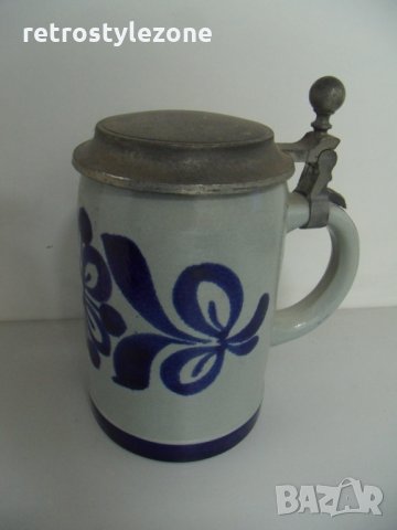 № 5633 стара порцеланова халба с метален капак   - надпис / маркировка  - размери - височина 16 см ,