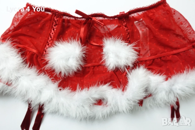 Censored М еротична коледна пола с пух и жартиери, снимка 2 - Бельо - 52369695