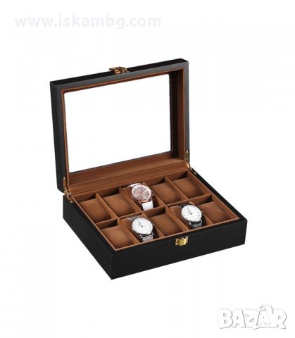 ЧЕРНА ДЪРВЕНА КУТИЯ ЗА 6, 10 ИЛИ 12 ЧАСОВНИКА И АКСЕСОАРИ - код 2656