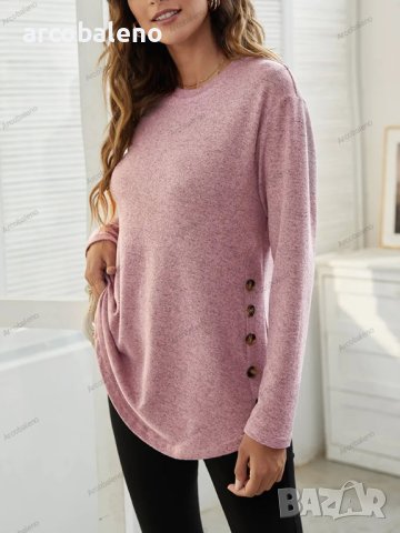 Дамска едноцветна ежедневна блуза с копчета и падащо рамо, 2цвята - 023, снимка 6 - Блузи с дълъг ръкав и пуловери - 42400236
