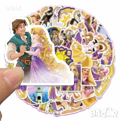 Рапунцел Rapunzel 50 бр самозалепващи лепенки стикери за украса декор картонена торта и др парти, снимка 4 - Други - 36887844