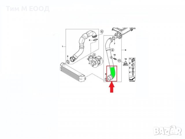 Маркуч на интеркулера за БМВ 5 Е60 Е61 BMW, Долен ляв, снимка 3 - Части - 38426720