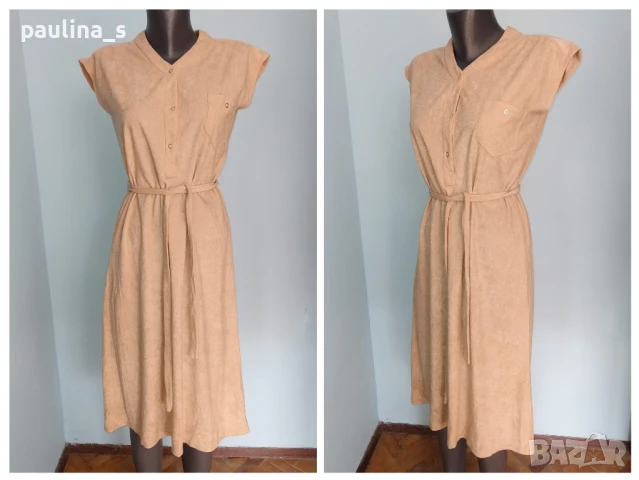 Два различни броя / Рокля цвят "Nude" от плюшено букле England и Памучна , снимка 2 - Рокли - 28301513