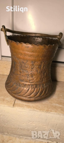 Голяма медна кофа с гравиран ефект от времето на Сефевидите, Персия, 18 век., снимка 5 - Антикварни и старинни предмети - 53058100