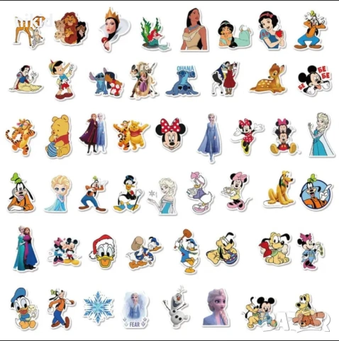 50 бр микс Дисни герои и принцеси самозалепващи лепенки стикери за украса декор картонена торта, снимка 15 - Други - 30716851