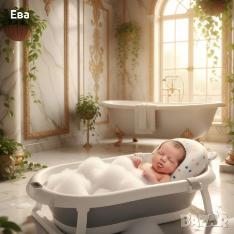 Сгъваема бебешка вана с термометър и възглавница