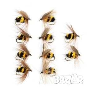 Суха муха 10 броя земна пчела     за клен, костур, щука и други, снимка 3 - Стръв и захранки - 38771783