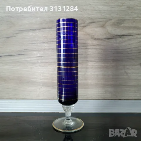 Антикварна кобалтова кристална ваза   Италия, снимка 1