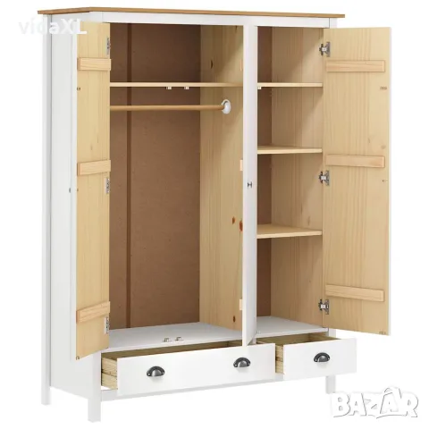 vidaXL Гардероб с 3 врати Hill бял 127x50x170 см борово дърво масив, снимка 4 - Гардероби - 56146481