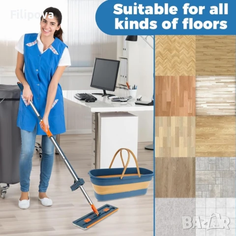 Комплект моп с 360° въртене и сгъваема кофа – Професионално и безконтактно почистване у дома, снимка 3 - Други стоки за дома - 50886487