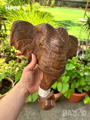 Слонска глава за стена от тиково дърво, снимка 3 - Декорация за дома - 50792048