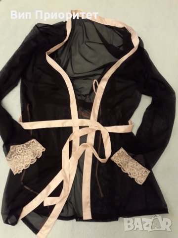 Прозрачна горница в черно и екрю-коприна + екрю орнаменти за свежест и коланче в талията, фиерична , снимка 10 - Бельо - 37258393