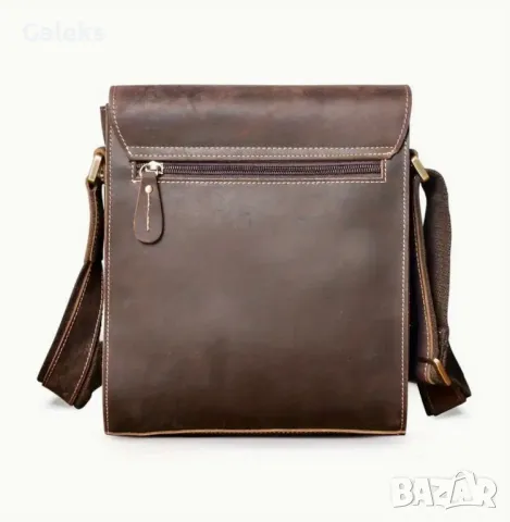 Луксозна кожена чанта за през рамо/ Кавалер • Кафява Crazy Horse естест. кожа!!, снимка 18 - Чанти - 50309158