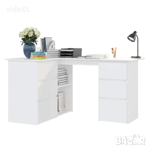 vidaXL Ъглово бюро, бяло, 145x100x76 см, инженерно дърво, снимка 4 - Бюра - 56147725