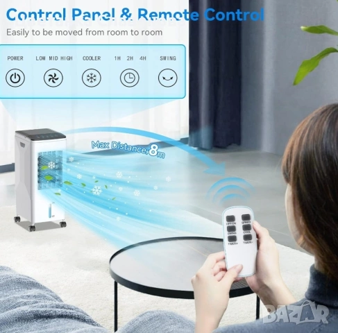 3 в 1 Охладител за въздух, овлажнител и вентилатор.Изпарителен вентилатор 60 W , резервоар 5,5 л, снимка 5 - Климатици - 53324337