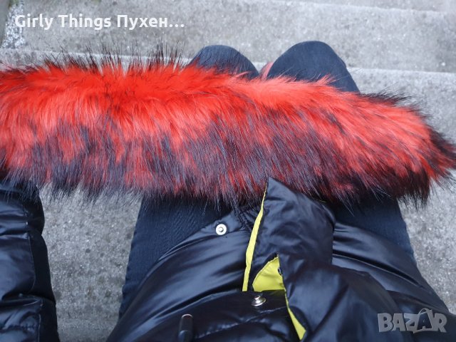 Оранжева 2 Пухена яка Еко косъм. 75 см.и 1 м. Пух за качулка Дълъг Изкуствен.Якичка/пухче 