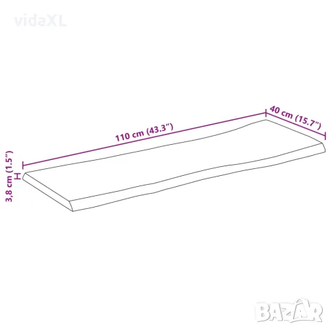 vidaXL Плот за маса, 110x40x3,8 см, правоъгълен, акация масив, жив ръб, снимка 8 - Етажерки - 56147297